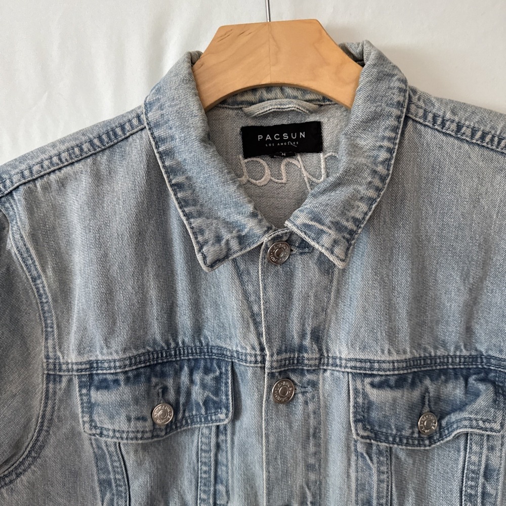 PacSun Jean Jacket M, Embroidered Japan Tiger Dragon Y2K Gorpcore Thrashed Punk - Picture 5 of 16